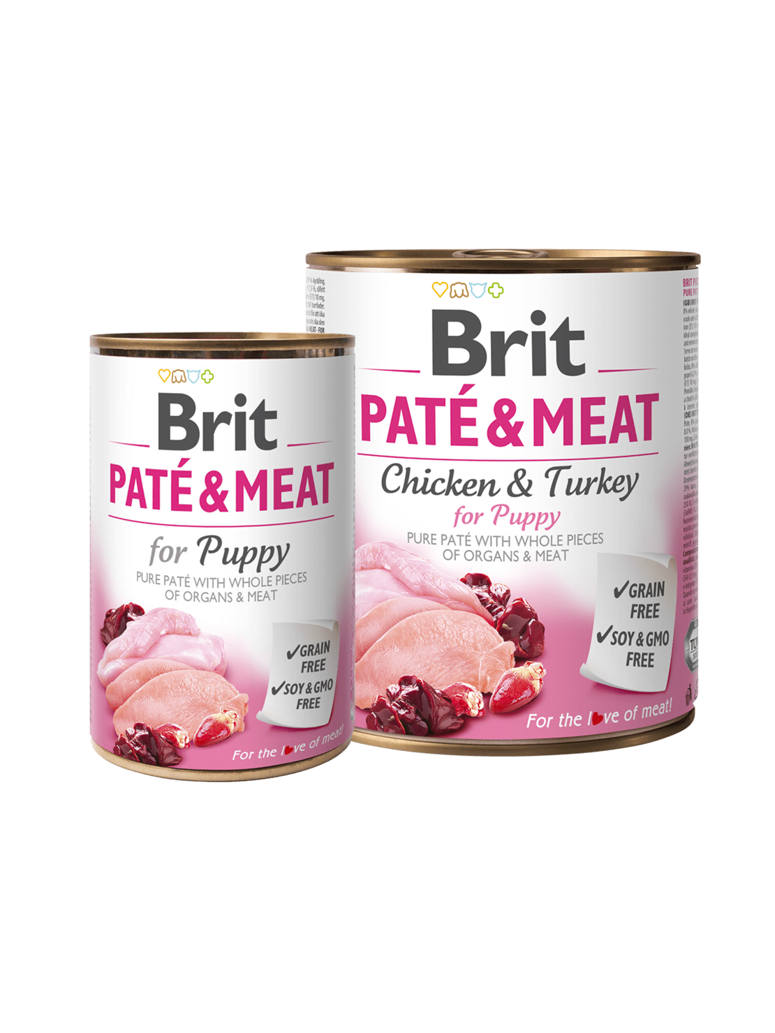 BRIT PATÉ & MEAT – PUPPY – консервирана храна за кучета с 29% прясно пилешко месо и 21% пуешко 0.800 кг.