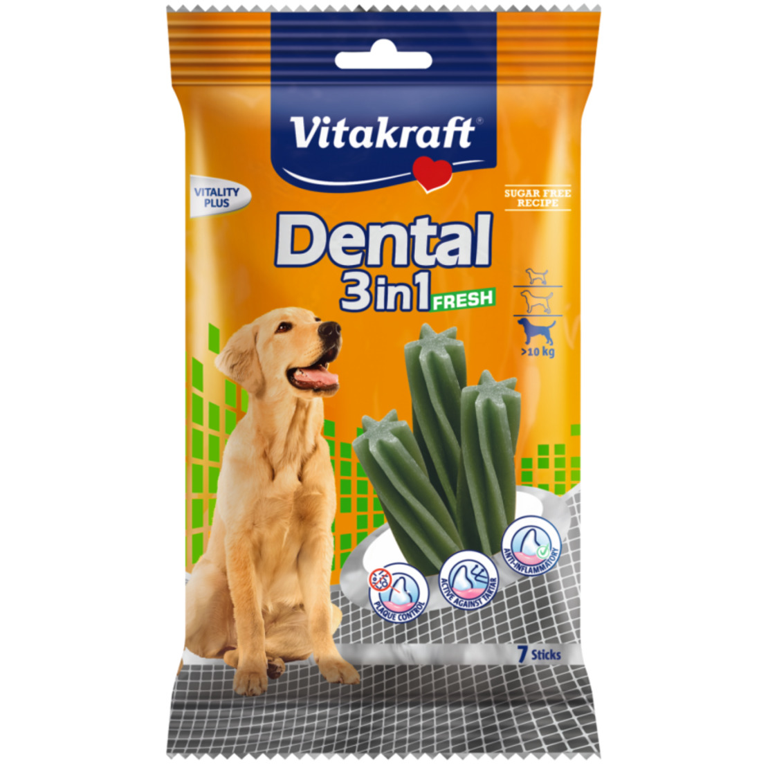 Устна хигиена за кучета > 10кг с мента - Vitakraft Dental 3in1 Fresh Medium 7бр
