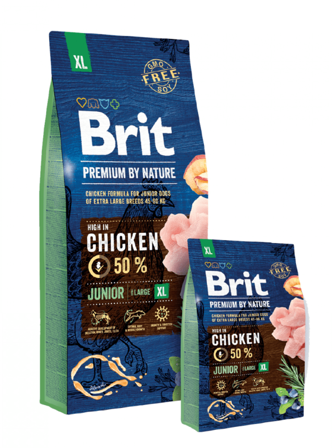 Суха храна за кучета BRIT PREMIUM JUNIOR XL BY NATURE [ НОВА, ПОДОБРЕНА ФОРМУЛА ] с 50% прясно пилешко месо 3 кг.