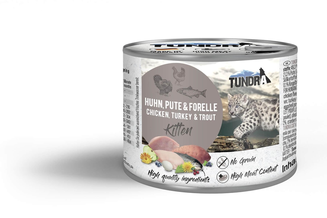 Tundra Kitten консерва пиле, пуйка и пъстърва за подрастващи котки -  400 гр
