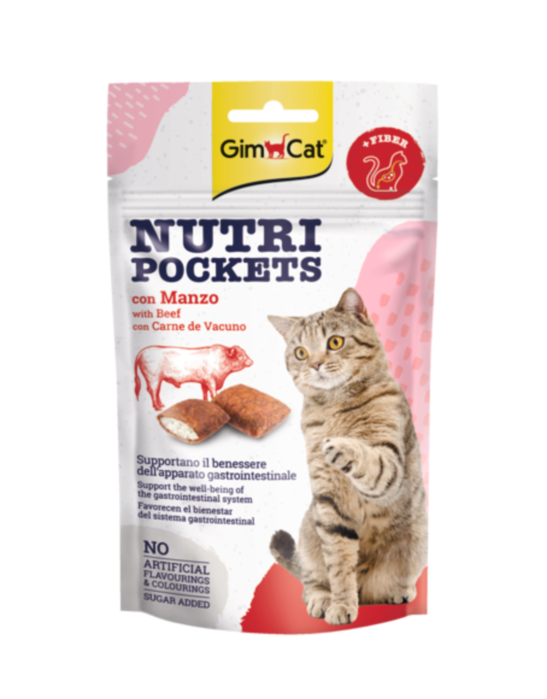 Gimborn - GimCat Nutri Pockets - Лакомство за котка хрупкави джобчета с говеждо и фибри 60 г