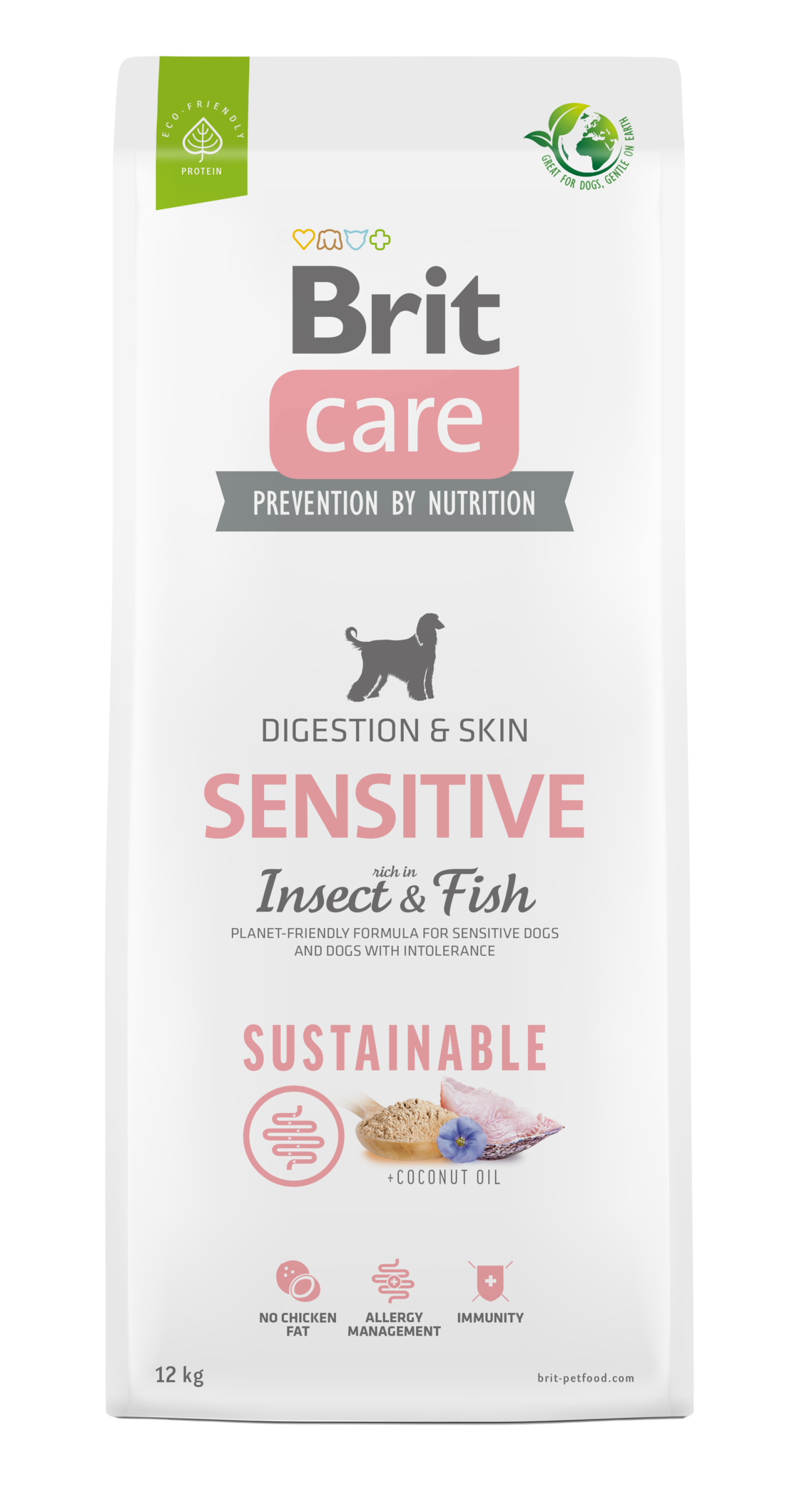 Brit Care Dog Hair & Skin Insect & Fish Grain Free – Хипоалергенна Храна за Кучета над 12 месеца, с риба, високоусвоим протеин от насекоми и кокосово масло, БЕЗ пилешка мазнина 1 кг.