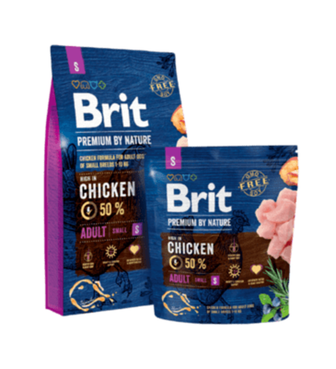 Суха храна за кучета BRIT PREMIUM ADULT S BY NATURE [ НОВА, ПОДОБРЕНА ФОРМУЛА ] с 50% прясно пилешко месо 1 кг.