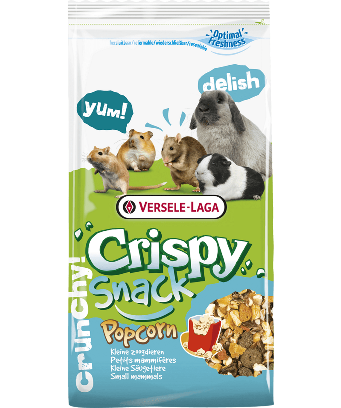 Versele Laga Crispy Snack Popcorn пълноценна храна за гризачи с вкусни зеленчукови хапки, хрупкави люспи и изпукани зърна - 650 г
