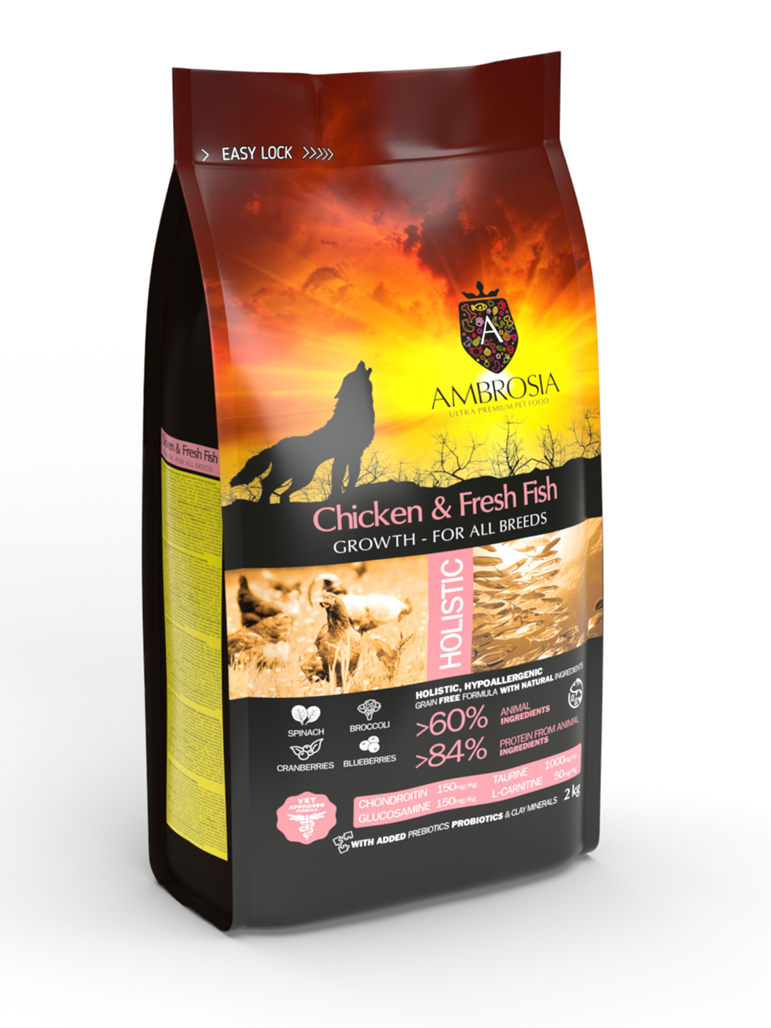 Ambrosia•Puppy• all breeds•Ultra premium за кучета от всички породи бебета и подрастващи с Пиле и прясна риба - 2 кг