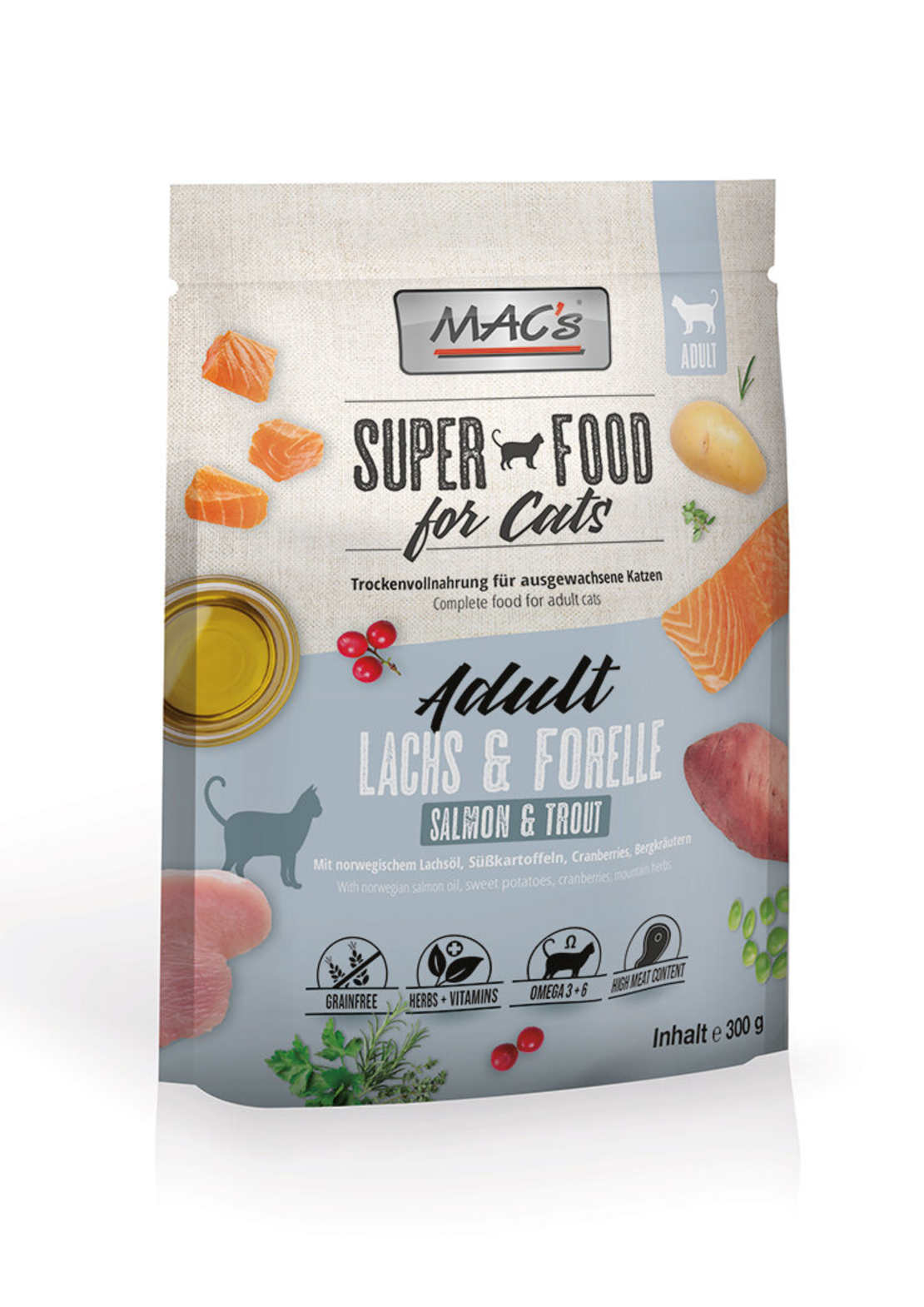 Mac's Cat Adult суха храна със сьомга и пъстърва за израстнали котки - 300 гр