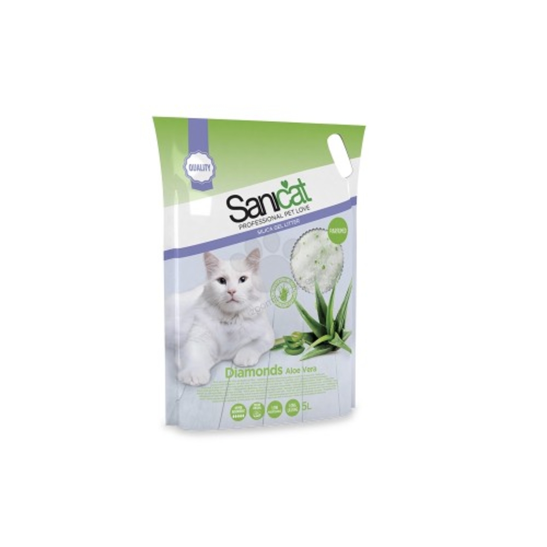Sanicat Diamonds Aloe Vera - силиконова котешка тоалетна с аромат на алое вера, 5 литра /2.4 кг/