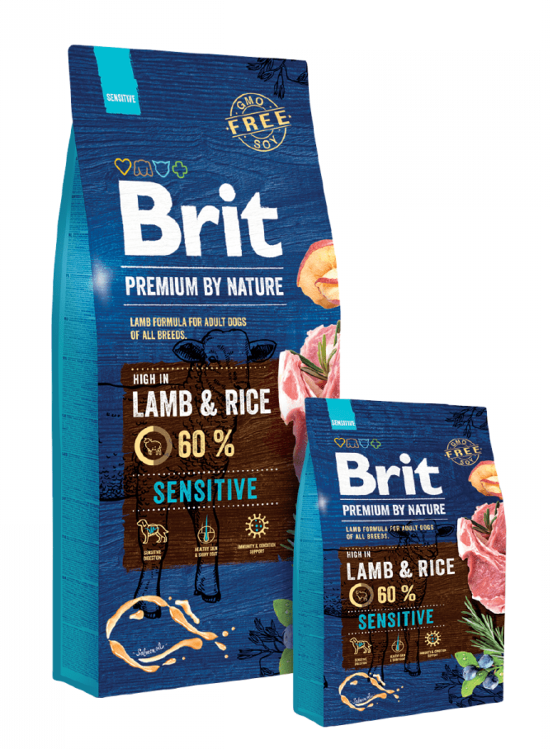 Суха храна за кучета BRIT PREMIUM SENSITIVE LAMB & RICE BY NATURE [ НОВА, ПОДОБРЕНА ФОРМУЛА ] с 45% прясно агнешко месо 3 кг.