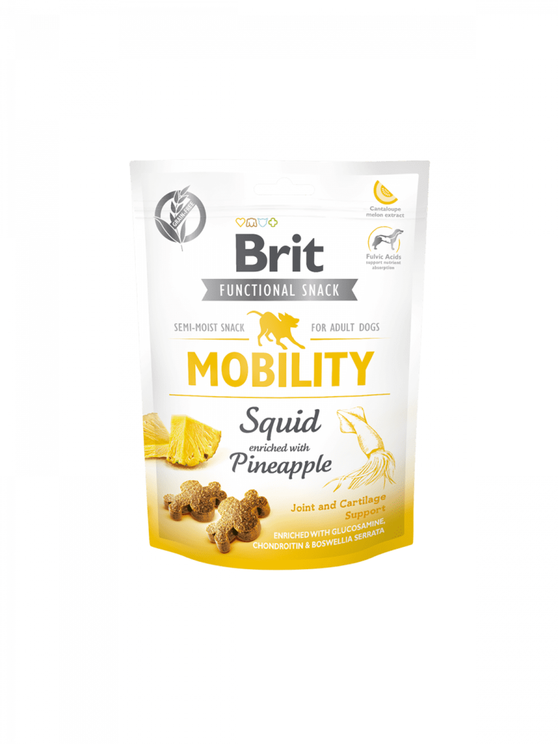 Brit Care Dog Functional Snack Mobility Squid – лакомство за стави и мобилност с калмари и ананас 150гр. 0.150 кг.