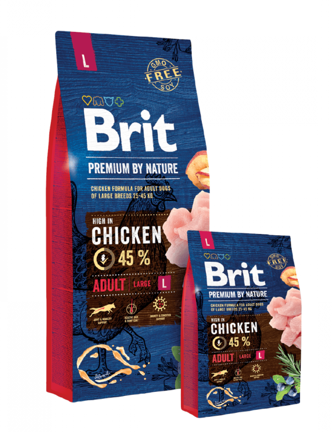 Суха храна за кучета BRIT PREMIUM ADULT L BY NATURE [ НОВА, ПОДОБРЕНА ФОРМУЛА ] с 45% прясно пилешко месо 15 кг.