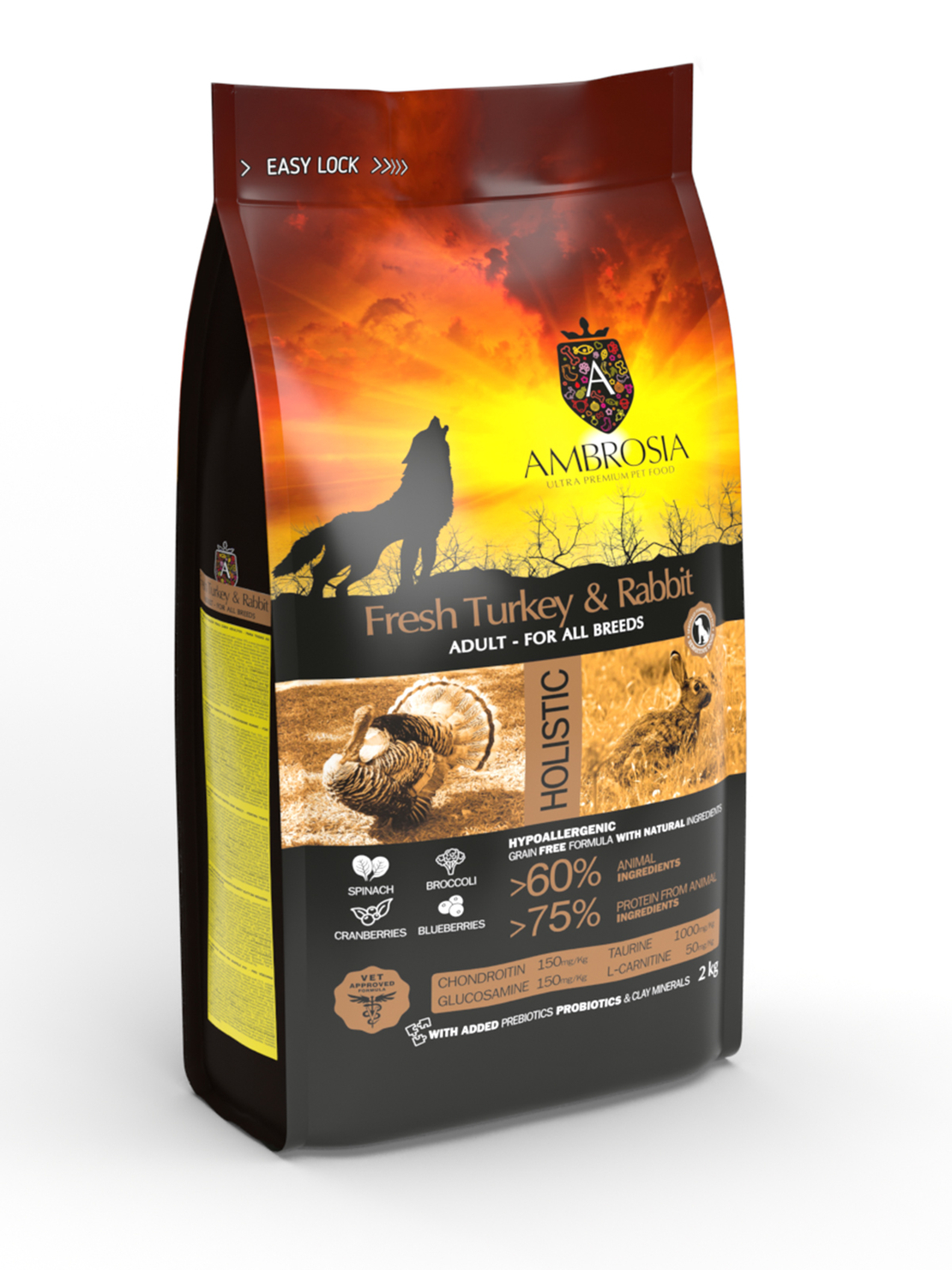 Ambrosia• All breeds adult •Ultra premium за кучета от всички породи над 12 месечна възраст със Свежа Пуйка и заек 12 кг.