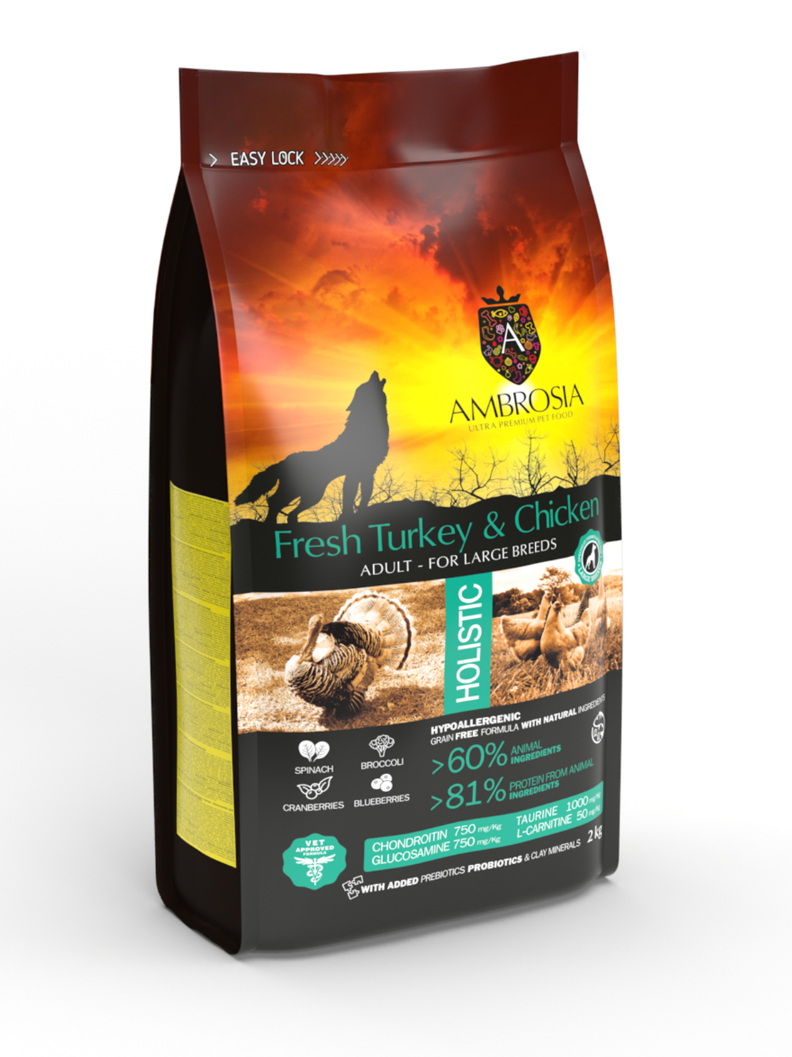 Ambrosia• Large adult• Ultra premium за кучета от големи породи над 12 месечна възраст с Прясна пуйка и пиле 12кг