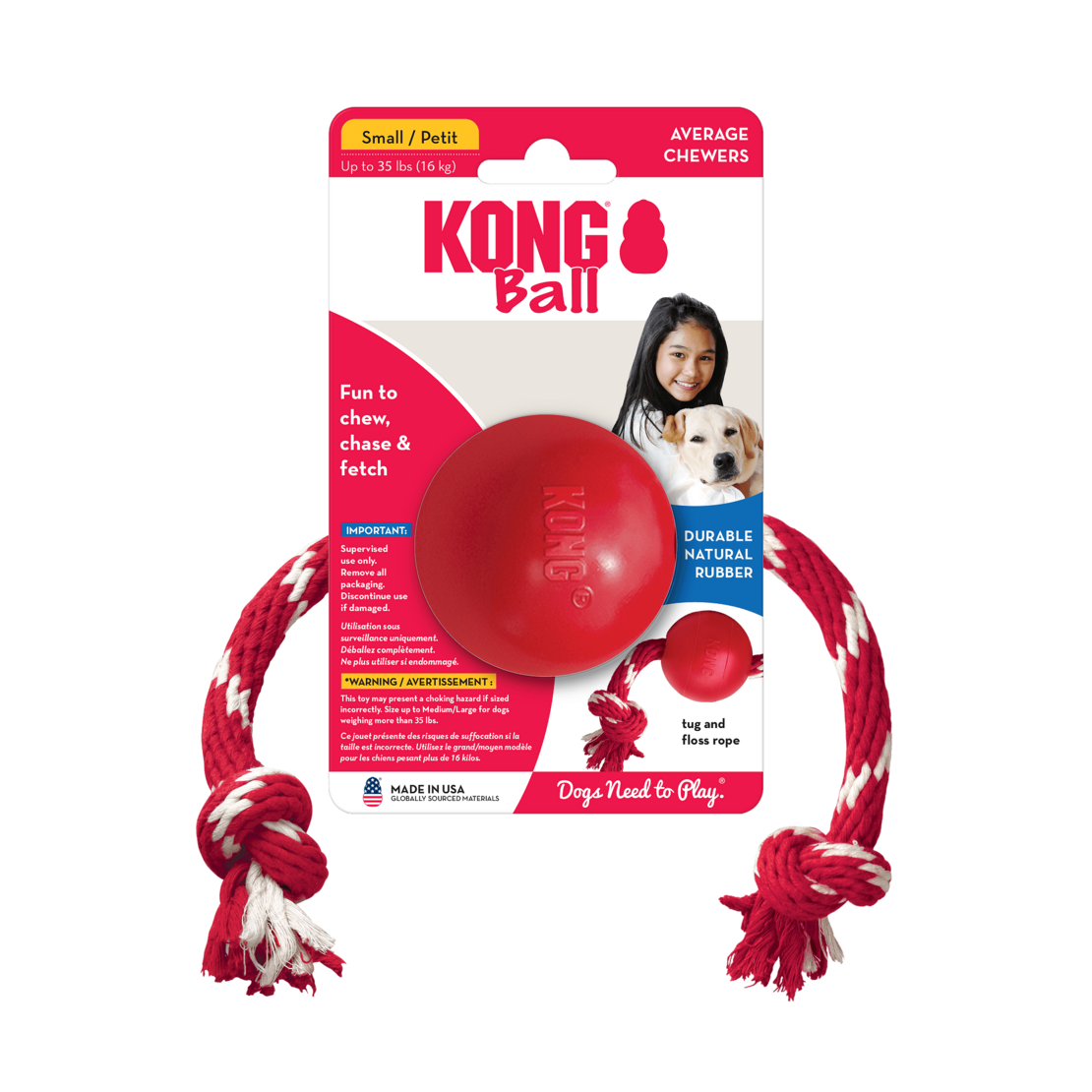 KONG BALL WITH ROPE здрава топка с въже S