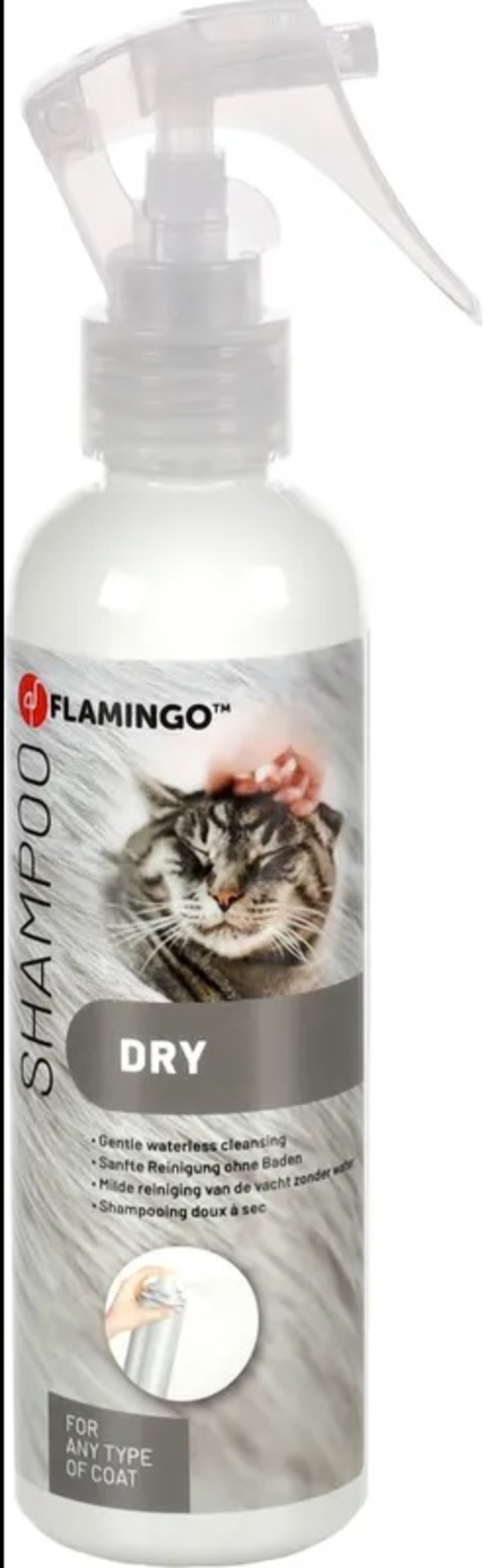 Сух шампоан за котки Flamingo DRY SHAMPOO CAT 200мл – за копринена козина, почиства, възстановява, освежава 200мл.