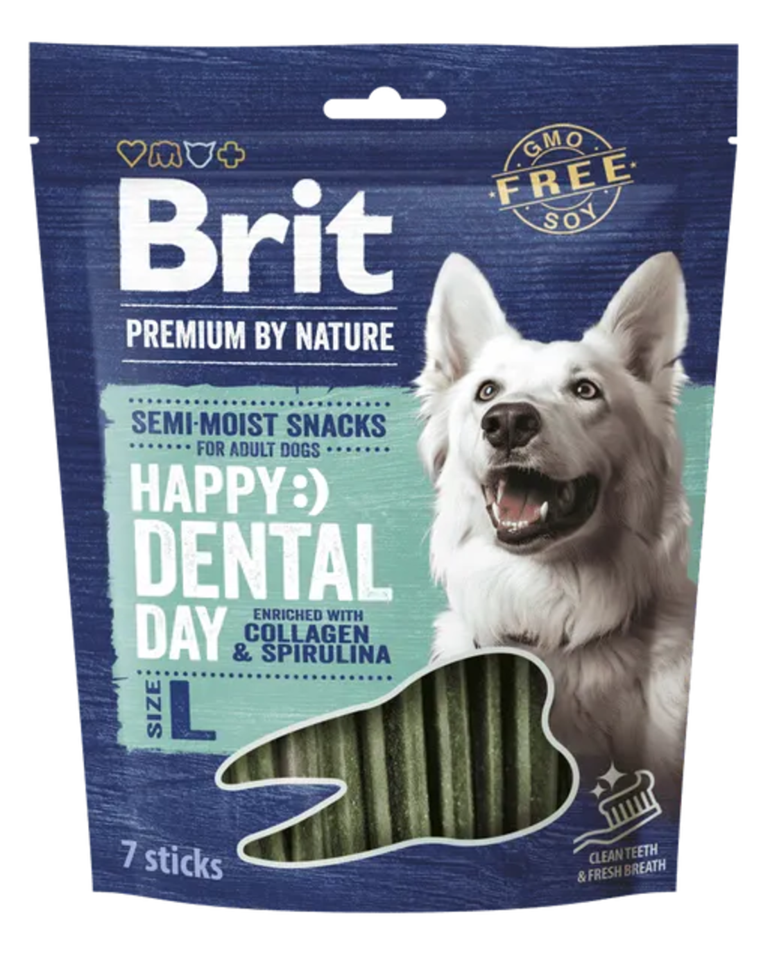 Дентални пръчици за кучета Brit Premium by Nature Dog Dental Snacks L, обогатени с колаген и спирулина 250гр.