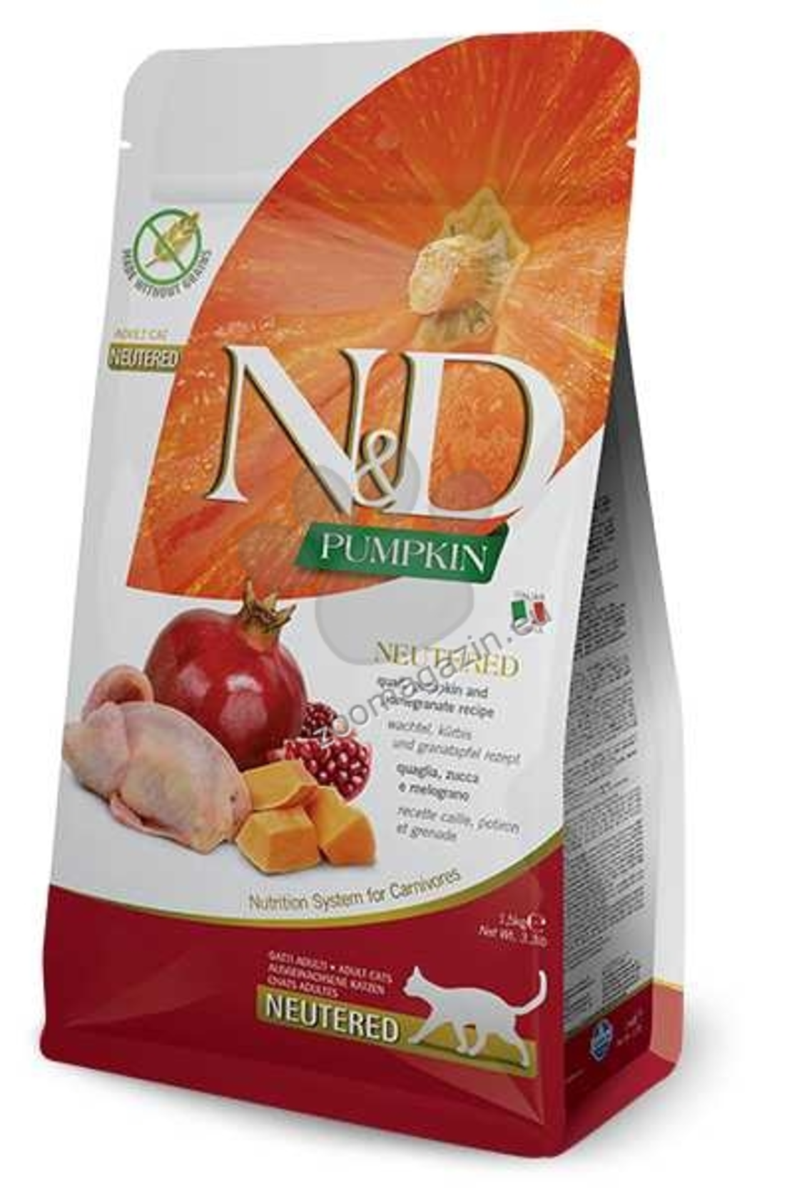 N&D CAT PUMPKIN NEUTERED 1.5 kg коте,кастрирани, тиква с пъдпъдък и нар