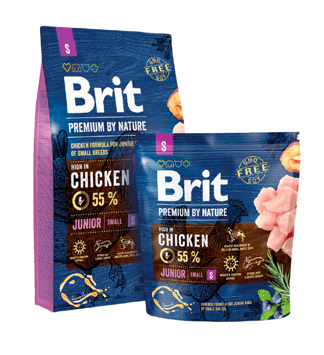 Суха храна за кучета BRIT PREMIUM JUNIOR S BY NATURE [ НОВА, ПОДОБРЕНА ФОРМУЛА ] с 55% прясно пилешко месо 3 кг.