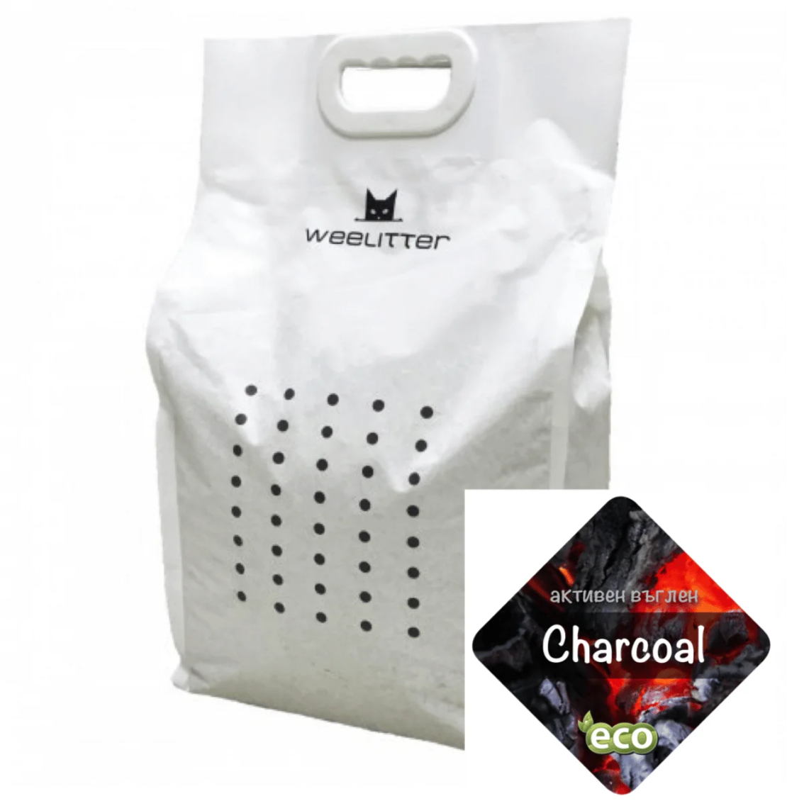 WeeLitter Charcoal - Натурална, биоразградима соева котешка тоалетна, активен въглен - 6л