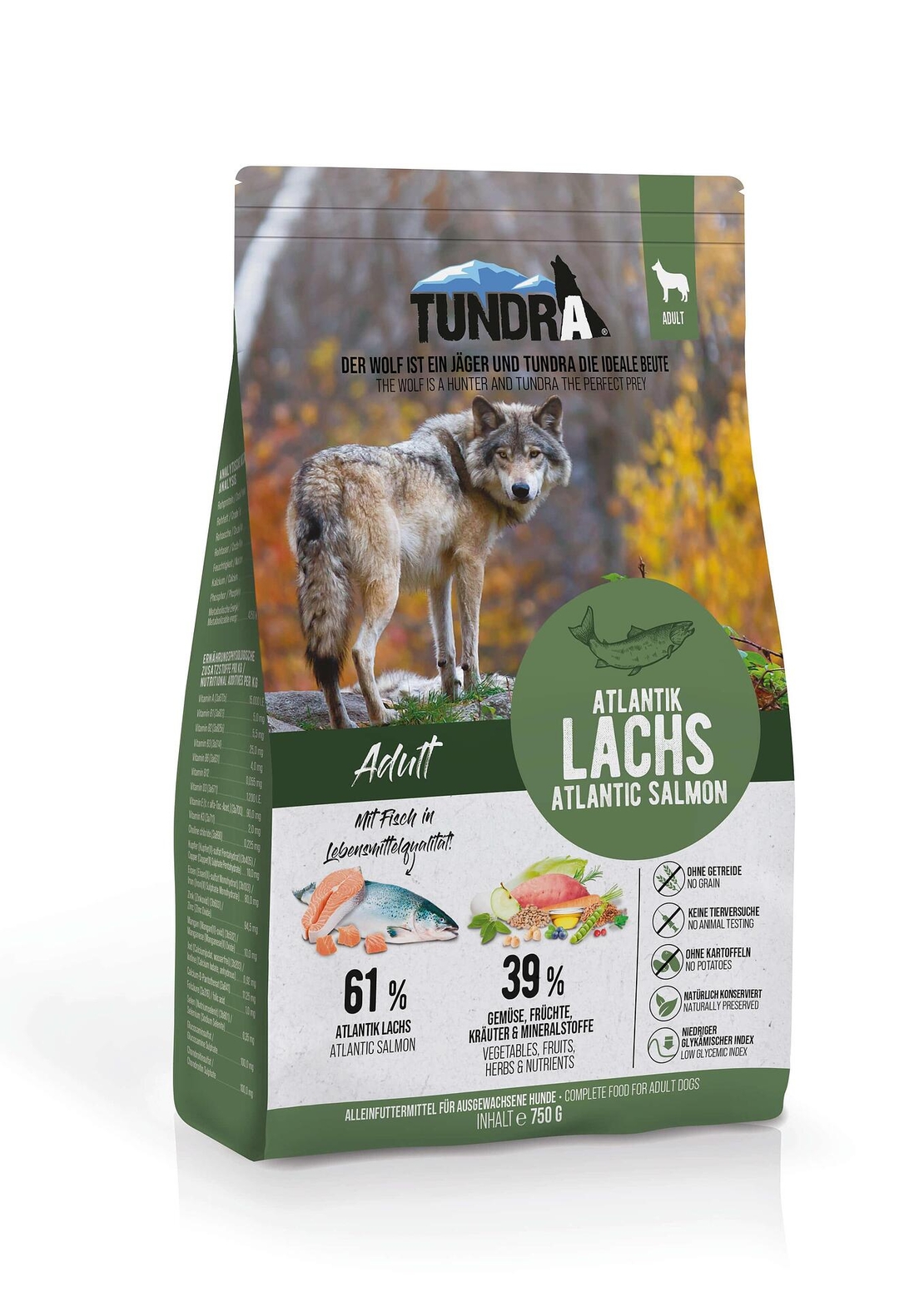 Tundra суха храна с атлантическа сьомга за кучета в зряла възраст - 750 г