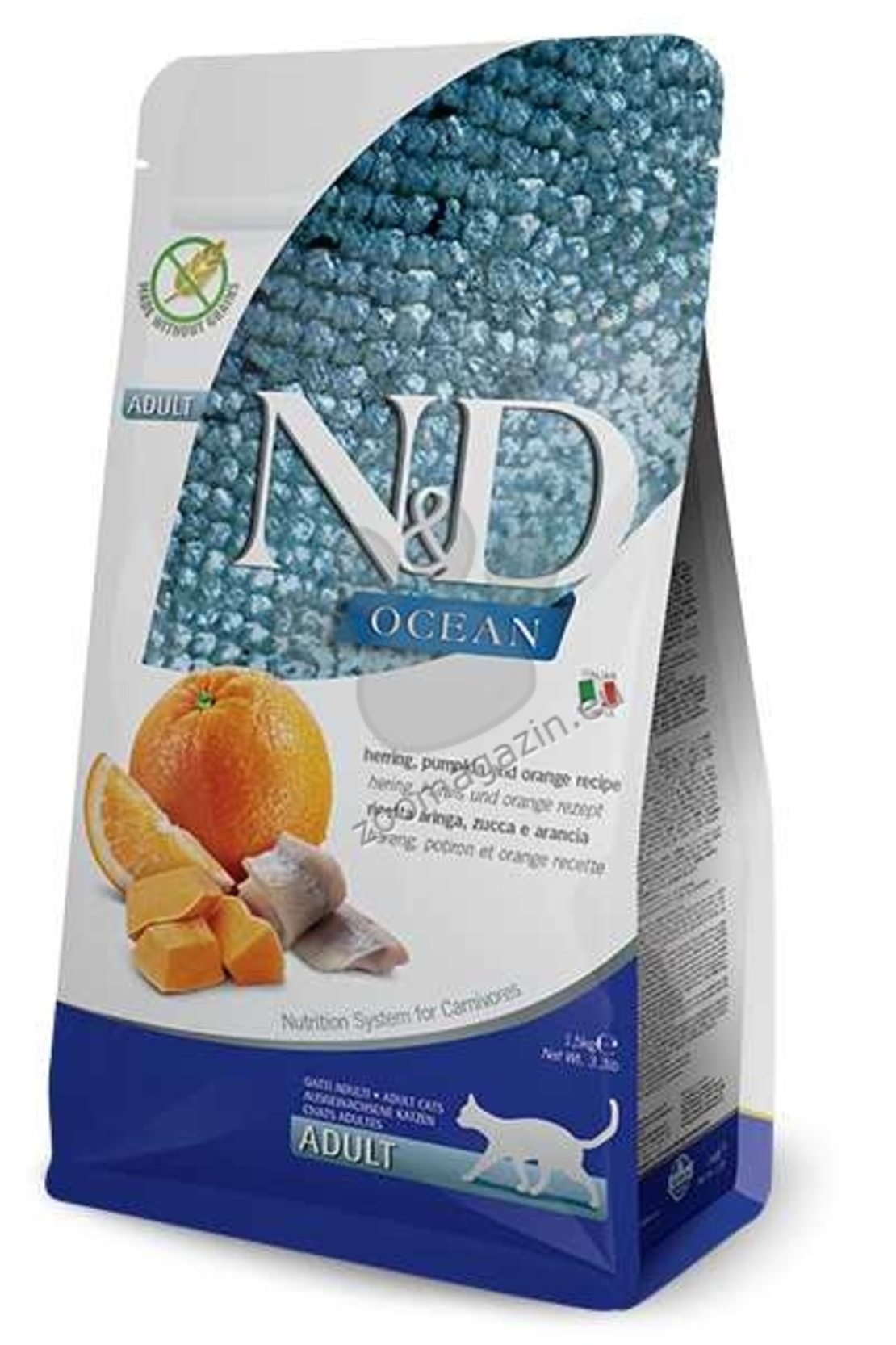 N&D CAT OCEAN ADULT PUMPKIN 1.5kg коте,тиква с херинга и портокал