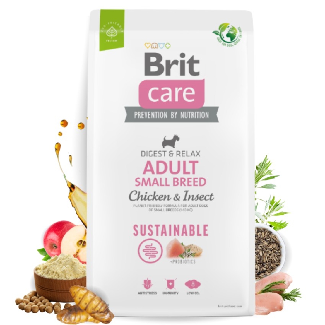 Brit Care Dog Sustainable Adult Small Breed Chicken&Insect- Супер премиум суха храна за кучета от малките породи. С високоусвоим протеин от насекоми и пилешко месо 1 кг.