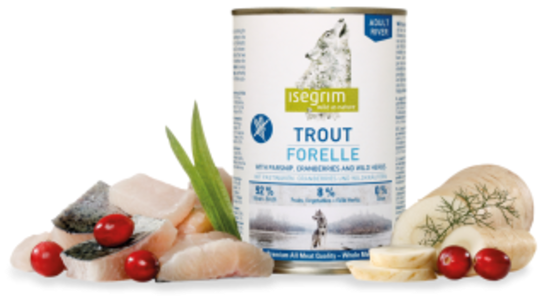 ISEGRIM 0.8 куче пъстърва, пащърнак и червени боровинки