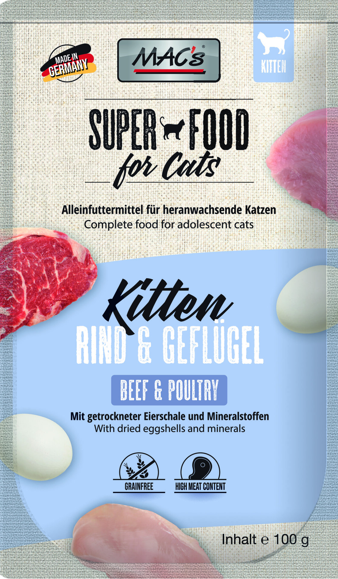 Mac's kitten пауч говеждо и пиле - храна за подрастващи котки 100 гр.