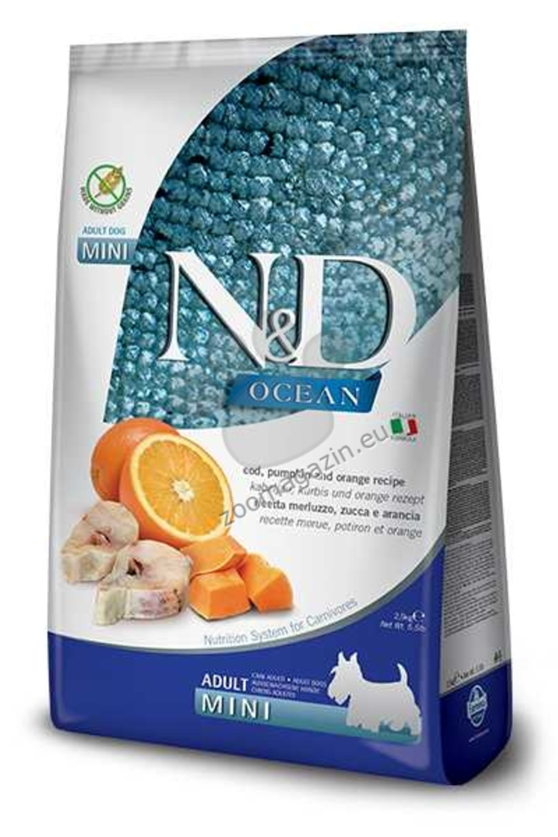 N&D DOG OCEAN ADULT MINI PUMPKIN 2.5KGкуче,тиква с риба треска и портокал
