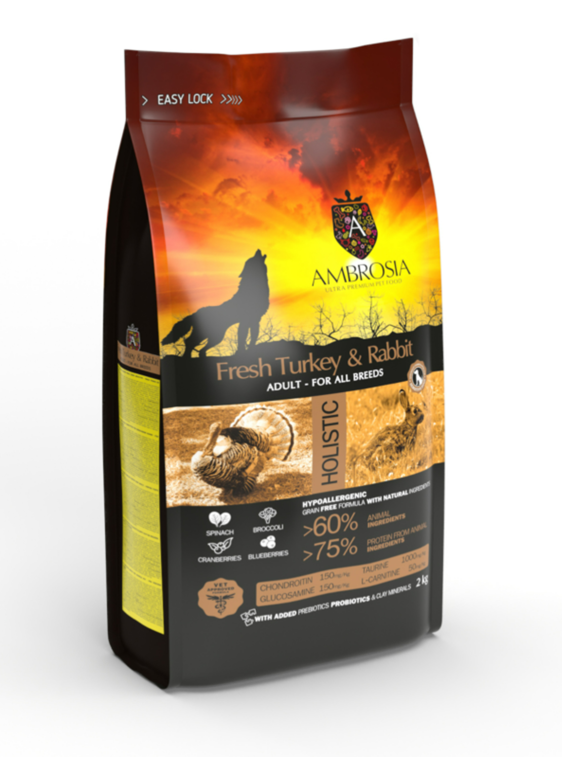Ambrosia• All breeds adult •Ultra premium за кучета от всички породи над 12 месечна възраст със Свежа Пуйка и заек 12 кг.