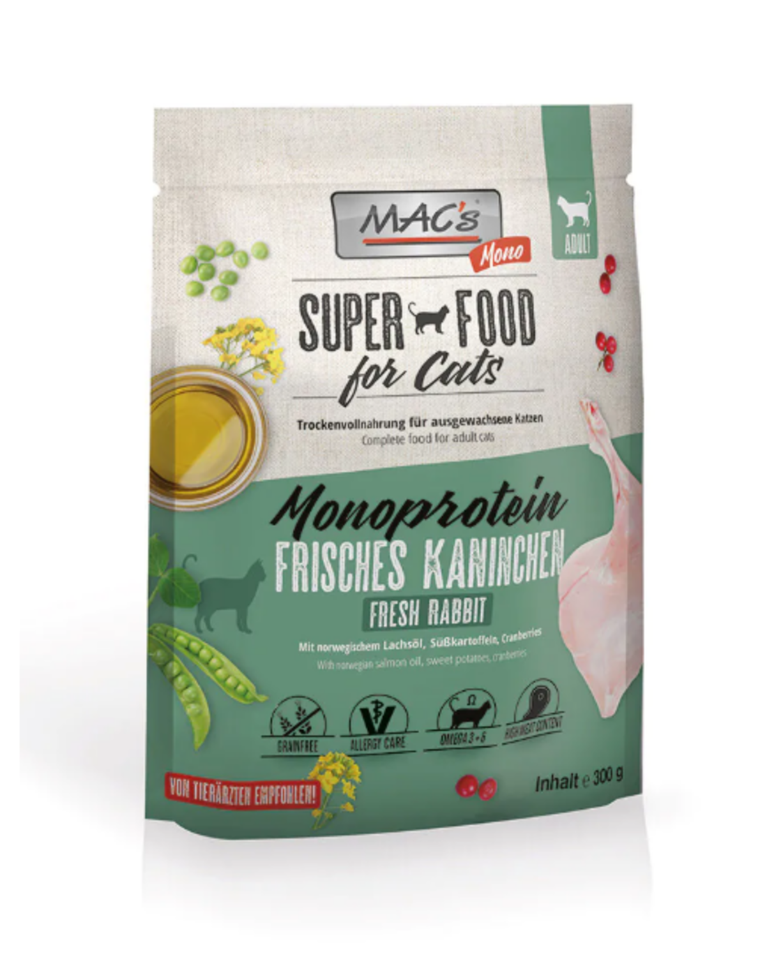 MAC'S CAT ADULT MONOPROTEIN - за пораснали котки, Заек, 300г