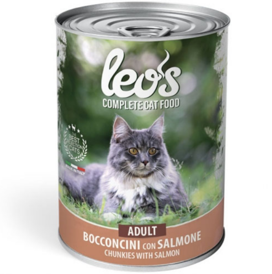 Leo’s Adult със сьомга – консерва хапки в сос – за котки в зряла възраст, 415 гр
