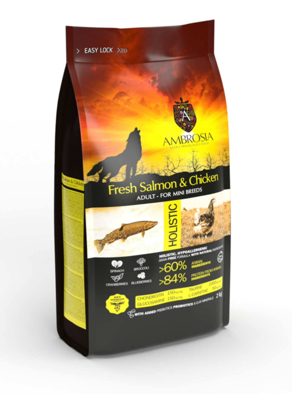 Ambrosia • Mini adult • Ultra premium за кучета от малки породи над 12 месечна възраст с Прясна сьомга и пиле