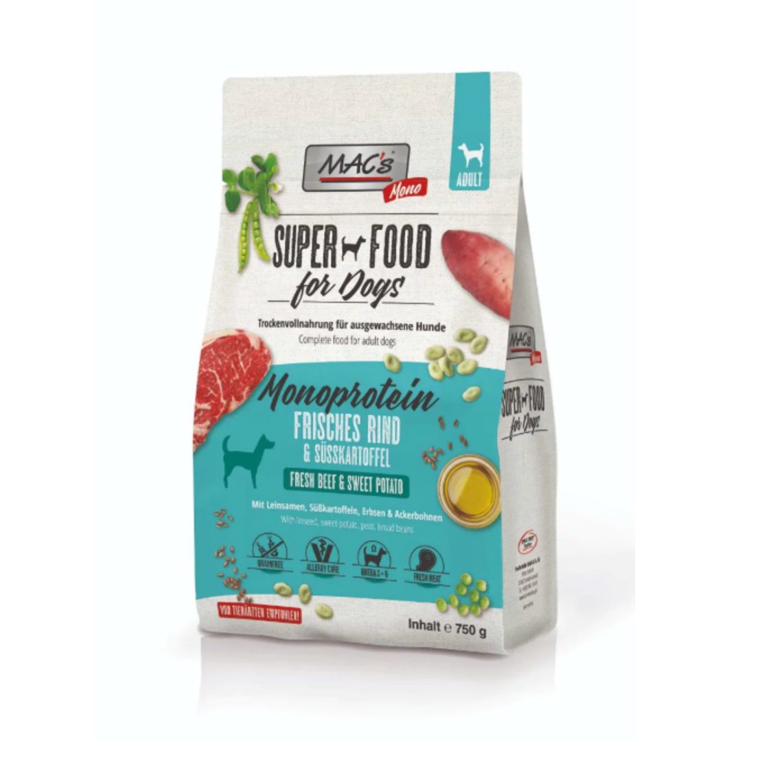 MAC'S DOG ADULT MONOPROTEIN - за пораснали кучета, Говеждо и сладък картоф, 750г