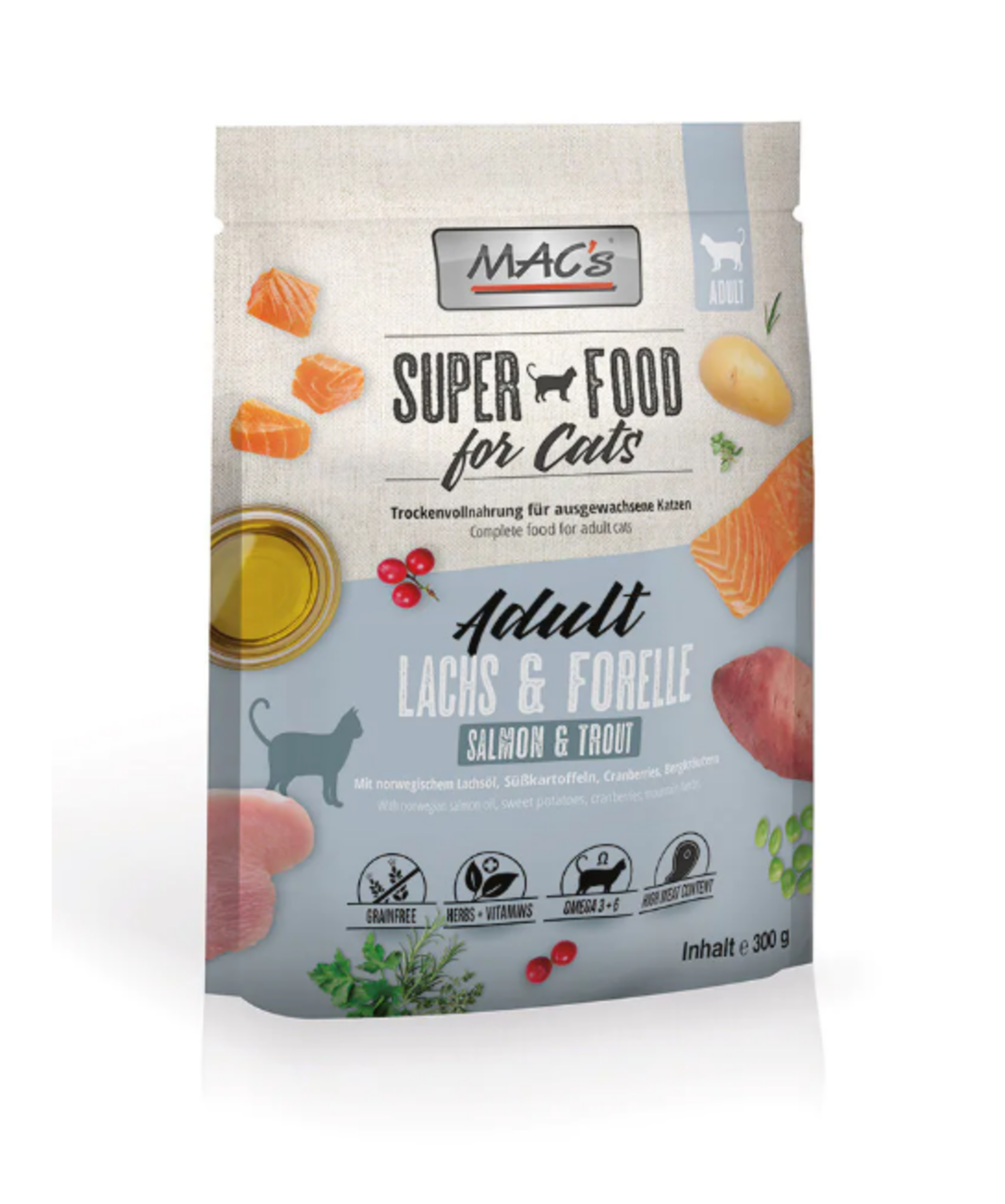 MAC'S CAT ADULT - за пораснали котки, Сьомга и Пъстърва, 300г