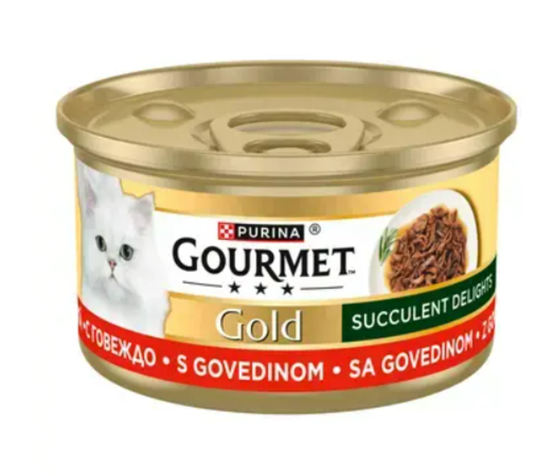 PURINA GOURMET GOLD, Сочни изкушения с говеждо, мокра храна за котки 85г
