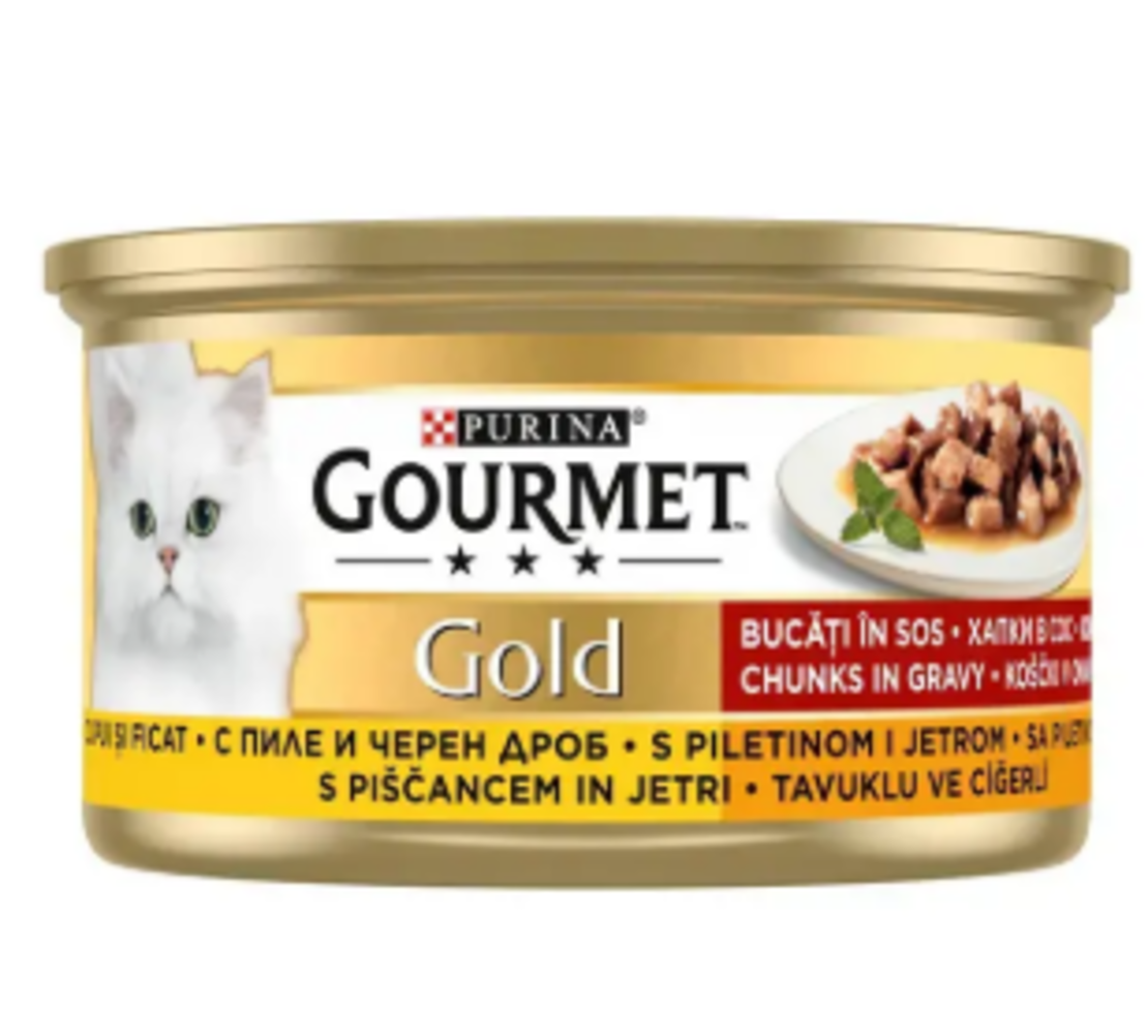 PURINA GOURMET GOLD, Сочни изкушения с пиле и черен дроб, 85г