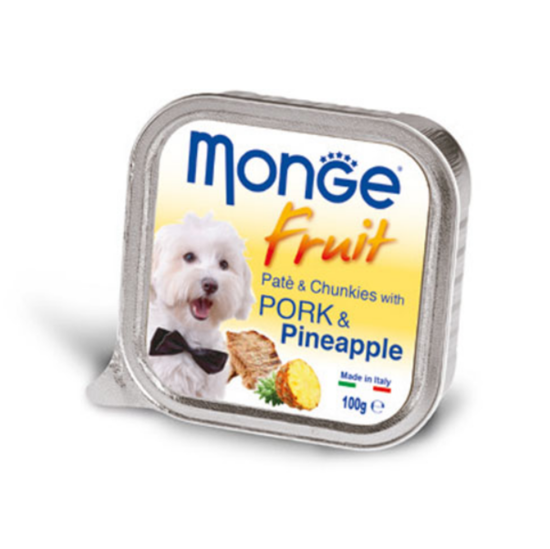 MONGE FRUIT Paté & Chunkies Pork & Pineapple – Пастет и хапки със свинско и ананас, 100gr
