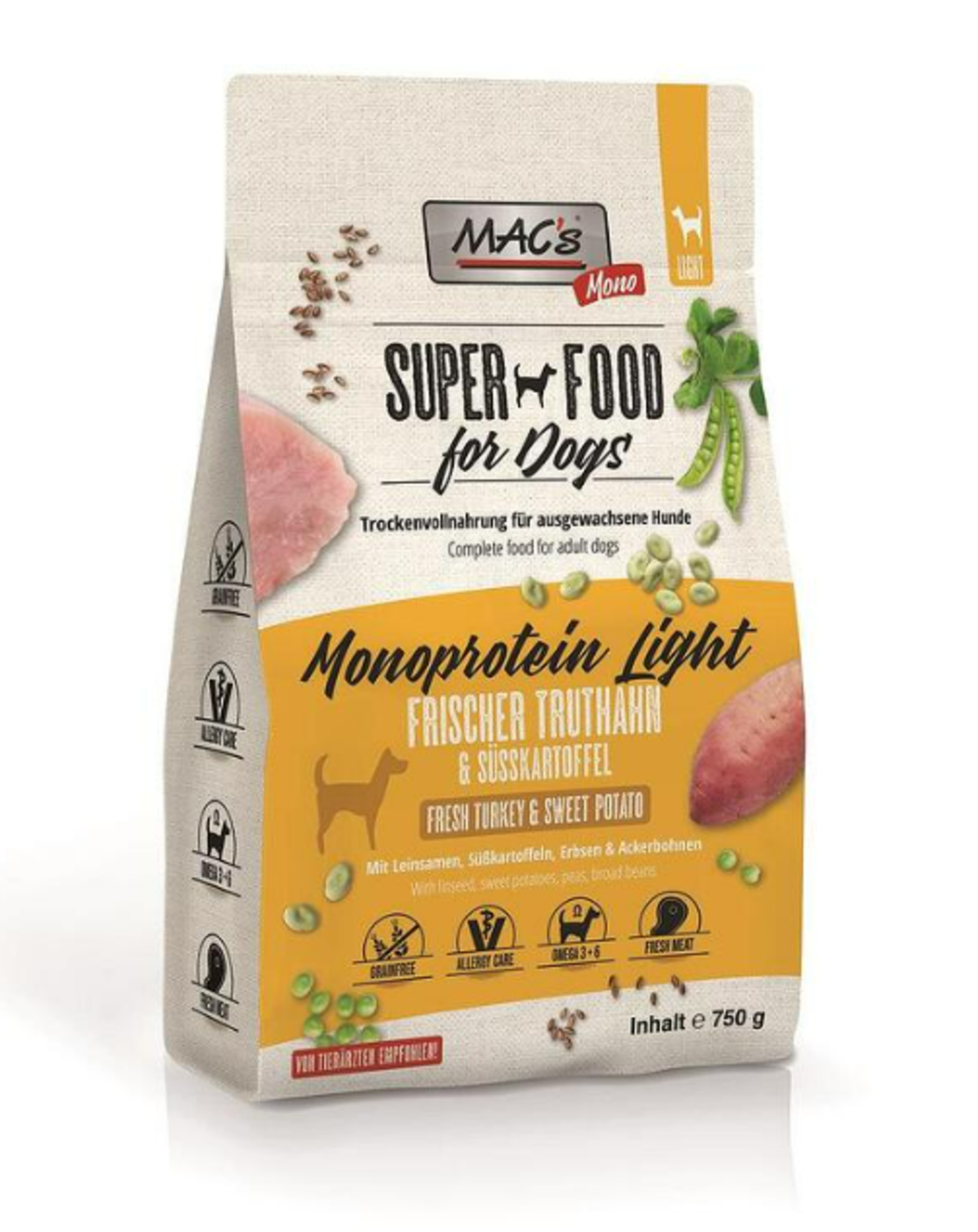 Mac's Dog MONO Light/Senior - храна за кучета с наднормено тегло или застаряващи 750 гр