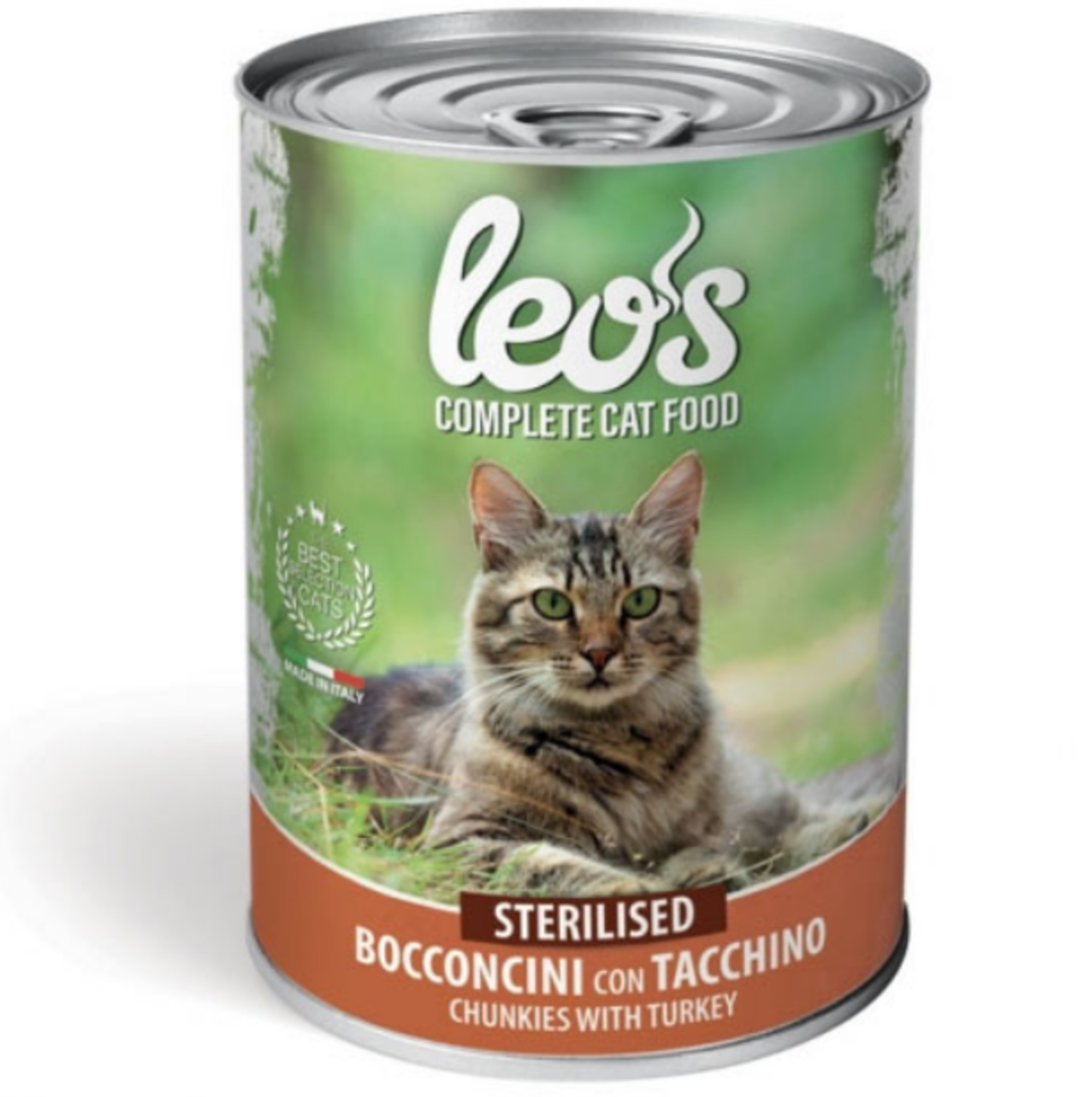 Leo’s Sterilised с пуешко – консерва хапки в сос – за кастрирани котки в зряла възраст, 415 гр