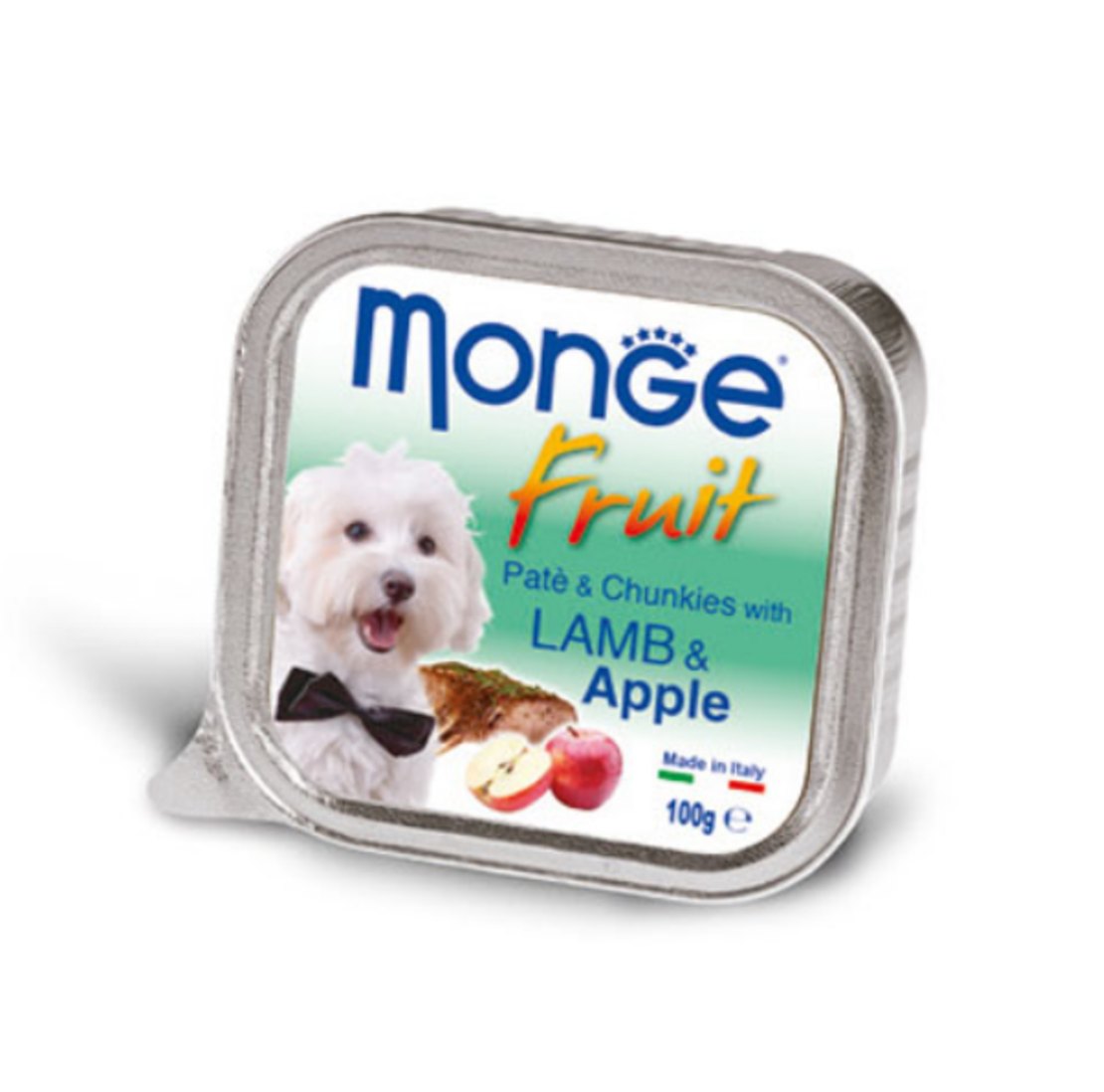 MONGE FRUIT Paté & Chunkies Lamb & Apple – Пастет и хапки с агнешко и ябълки, 100gr