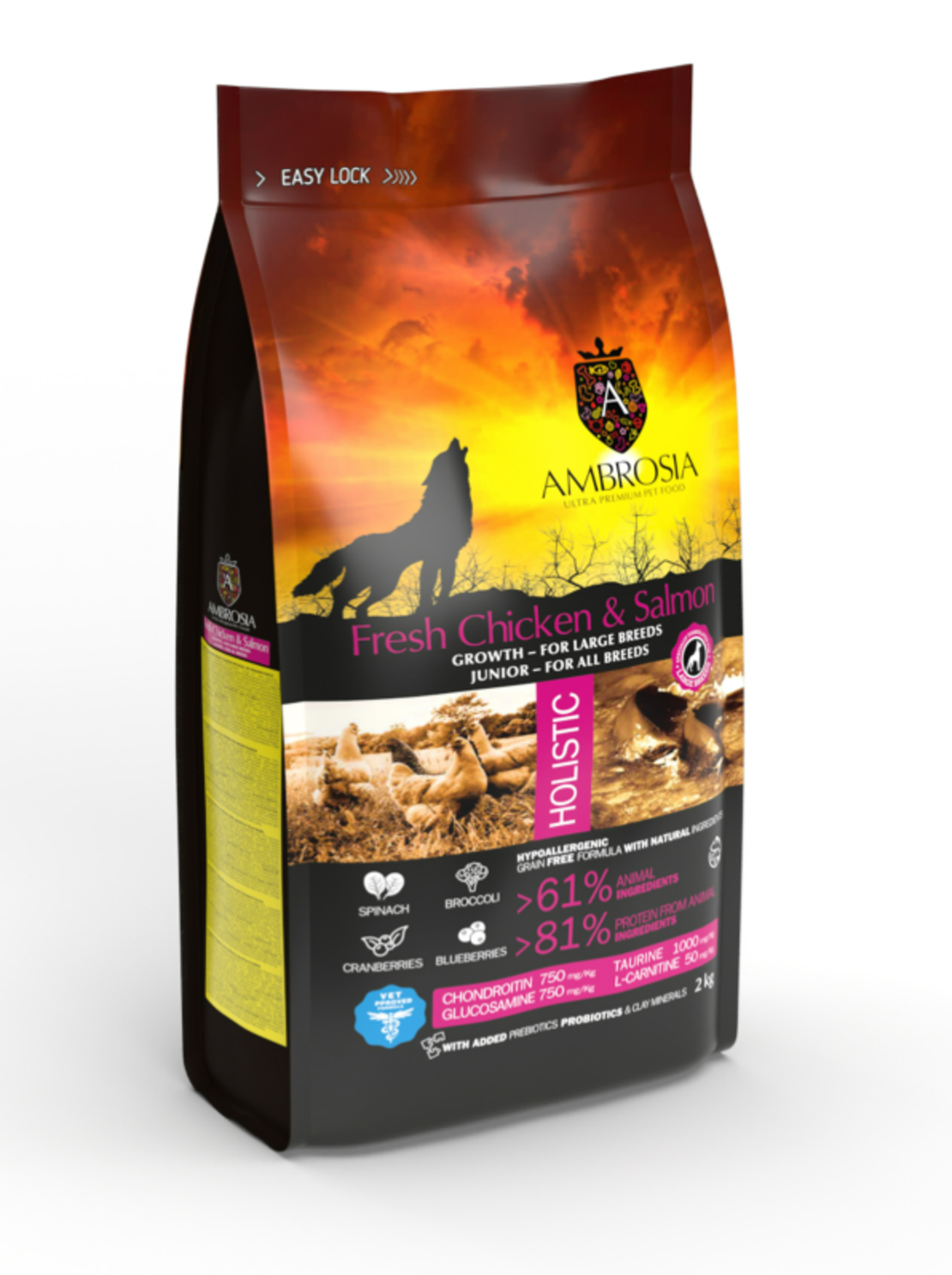 Ambrosia• Large puppy•Ultra premium от големи породи до 12 месечна възраст с Прясно пиле и сьомга12кг.