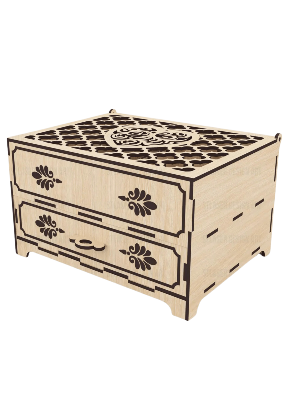 Дървена лазерно гравирана и изрязана кутия за бижута