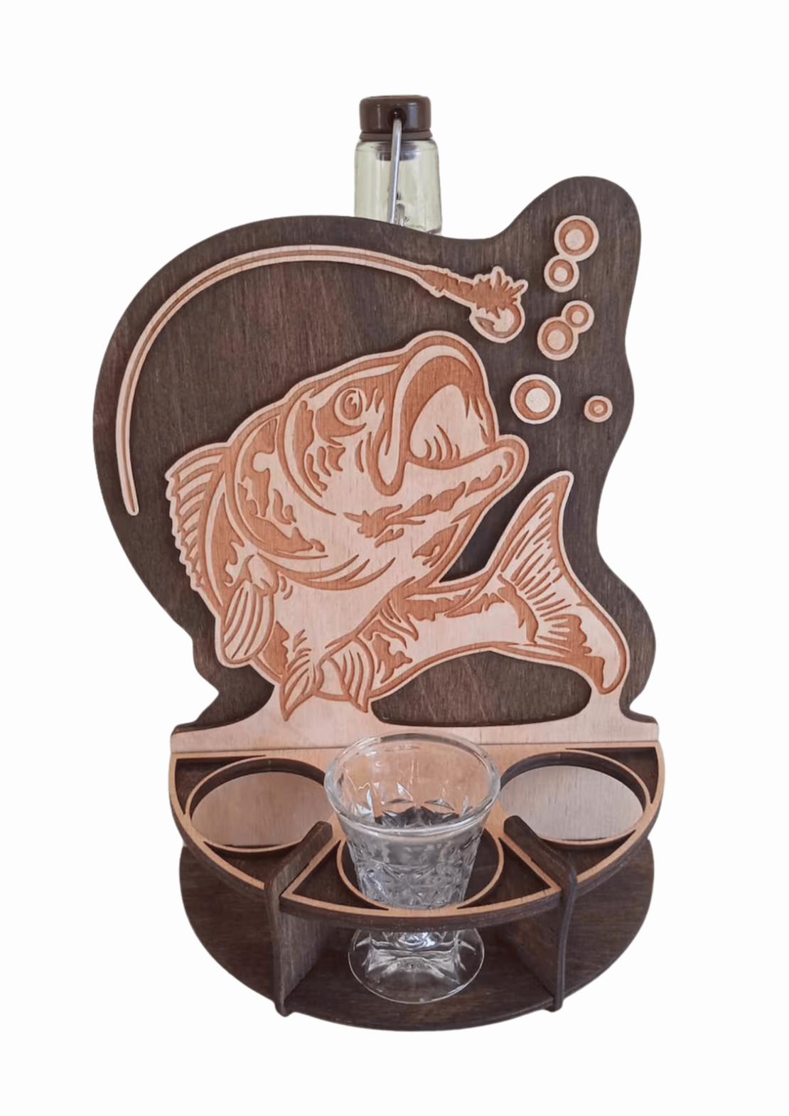 Поставка за алкохол за бутилка и три чаши-Рибар