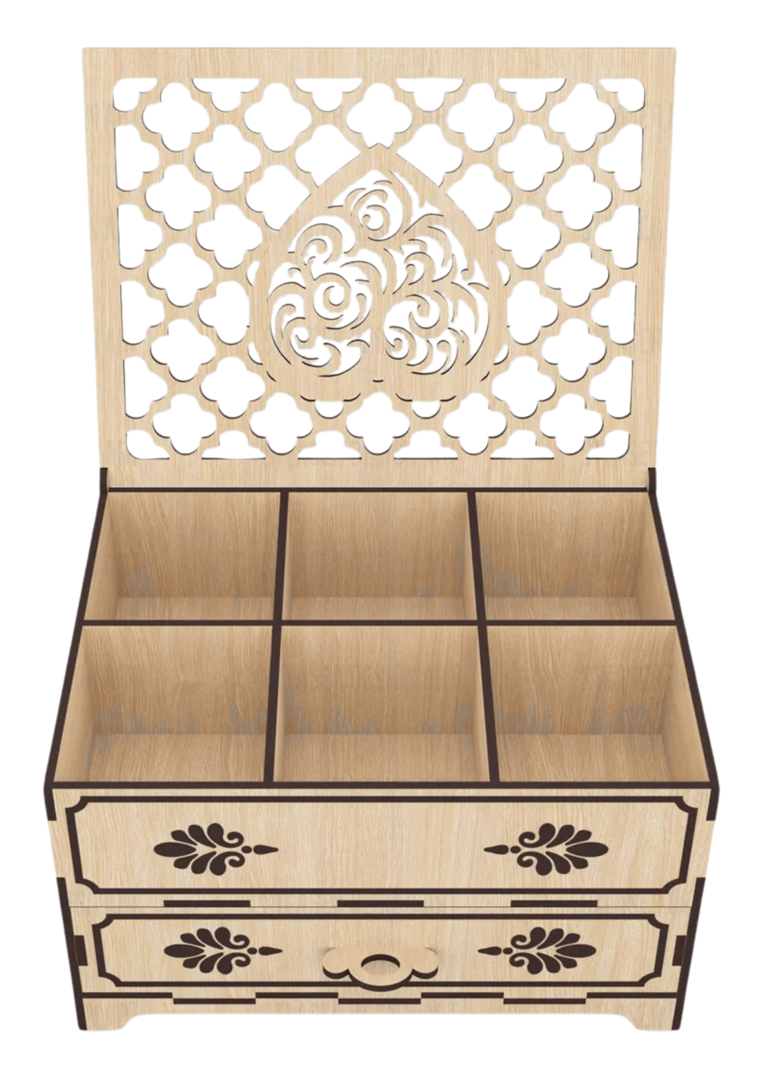 Дървена лазерно гравирана и изрязана кутия за бижута