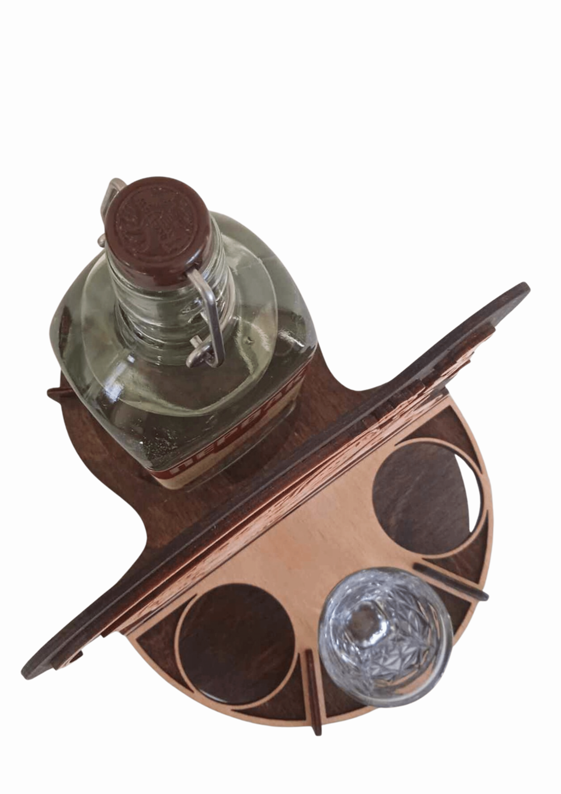 Поставка за алкохол за бутилка и три чаши-Рибар