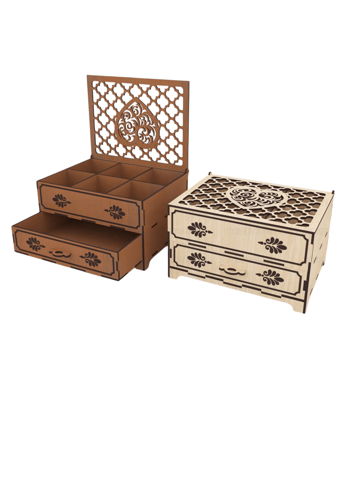 Дървена лазерно гравирана и изрязана кутия за бижута