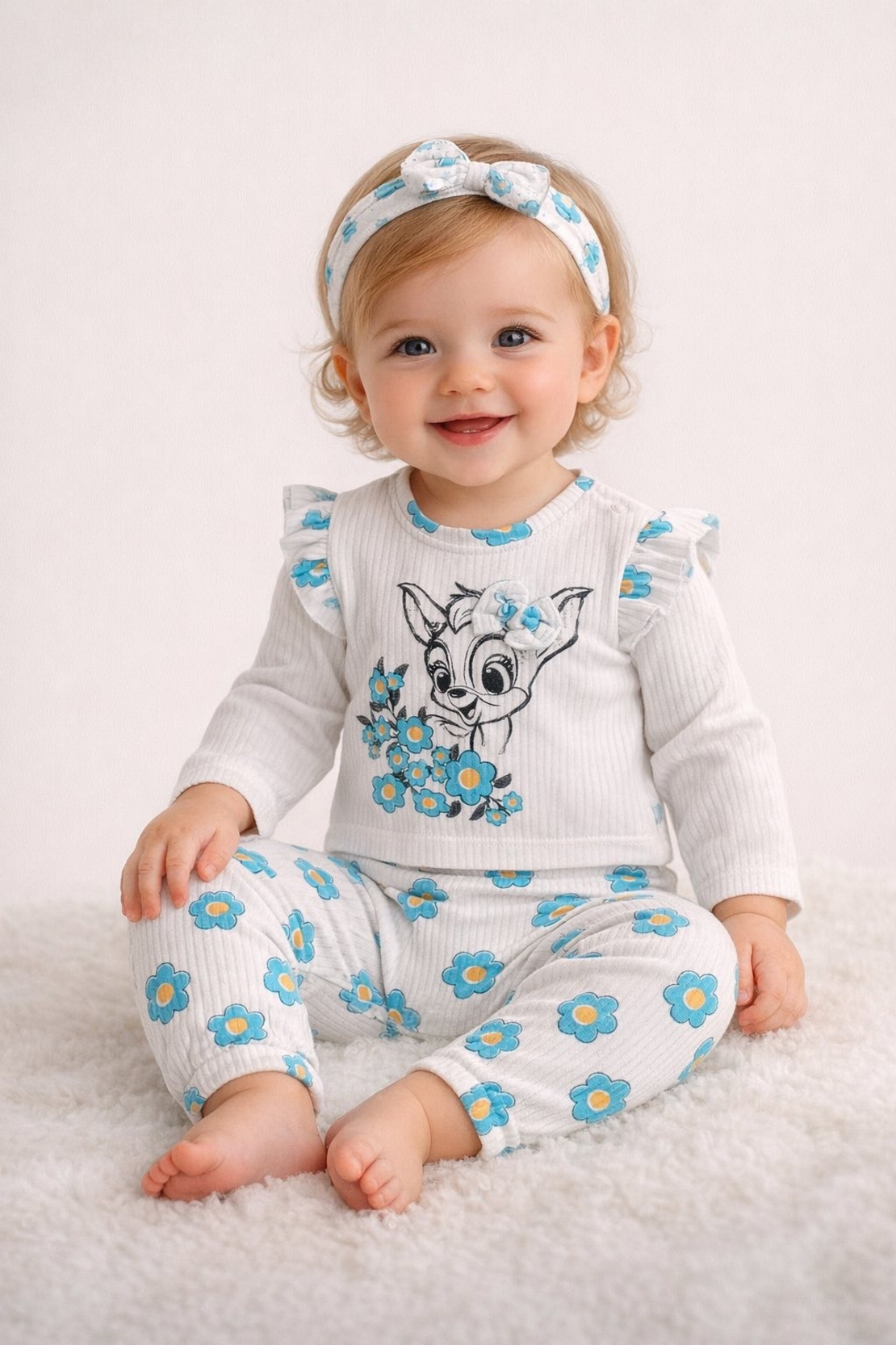 Рипсен бебешки комплект Бамби за момиче  2 части + лента