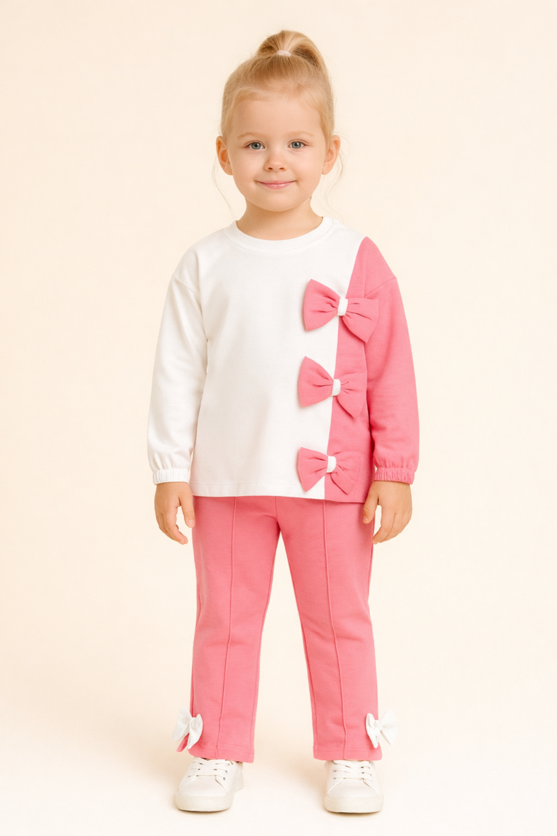 Детски комплект в розово и бяло с панделки