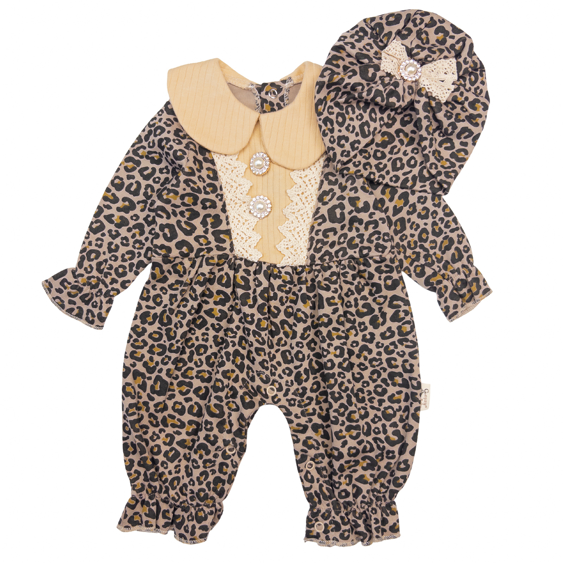 Леопардов  бебешки ромпър с шапка