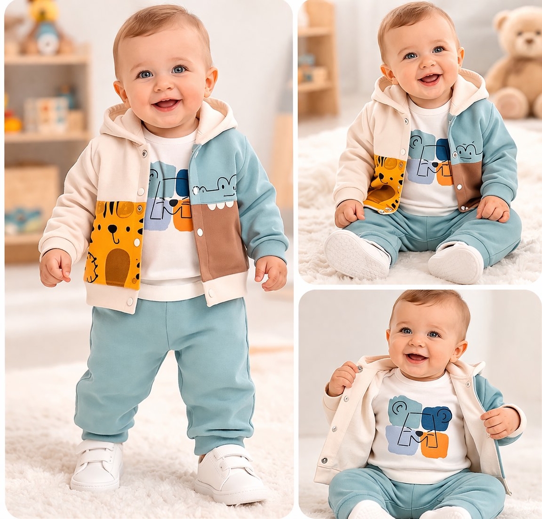 Бебешки комплект 3 части 100% памук – боди, жилетка и панталон